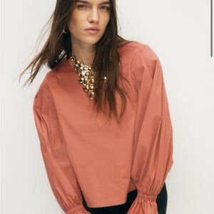 H&M Pink Puff Sleeve Blouse with Crew Neck